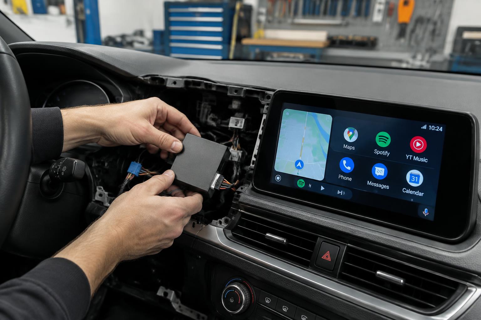 Zapojení Android Auto modulu za originální displej vozu — ilustrační fotografie